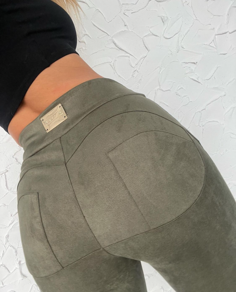 Leginsy zamszowe PUSH UP Agatha khaki